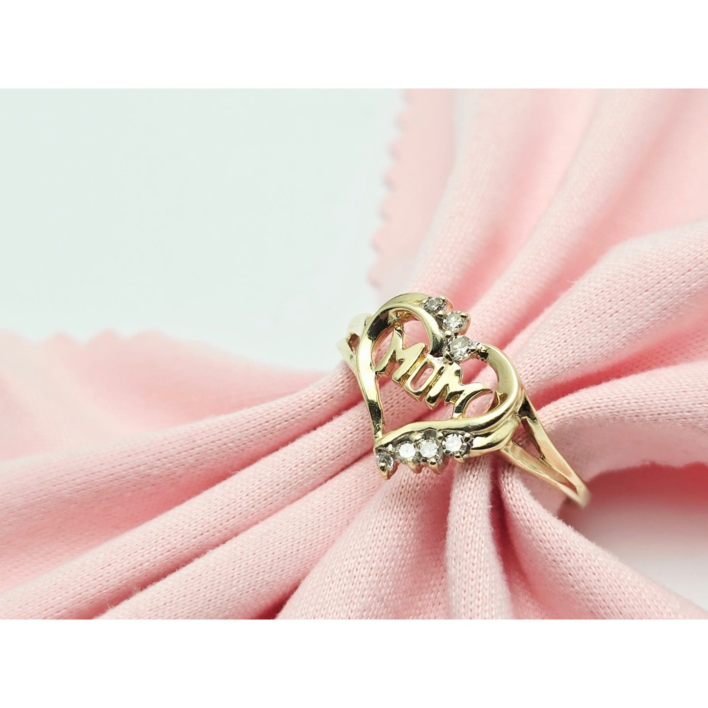 10K Yellow Gold Heart Shaped Initial Mom Diamond Ring