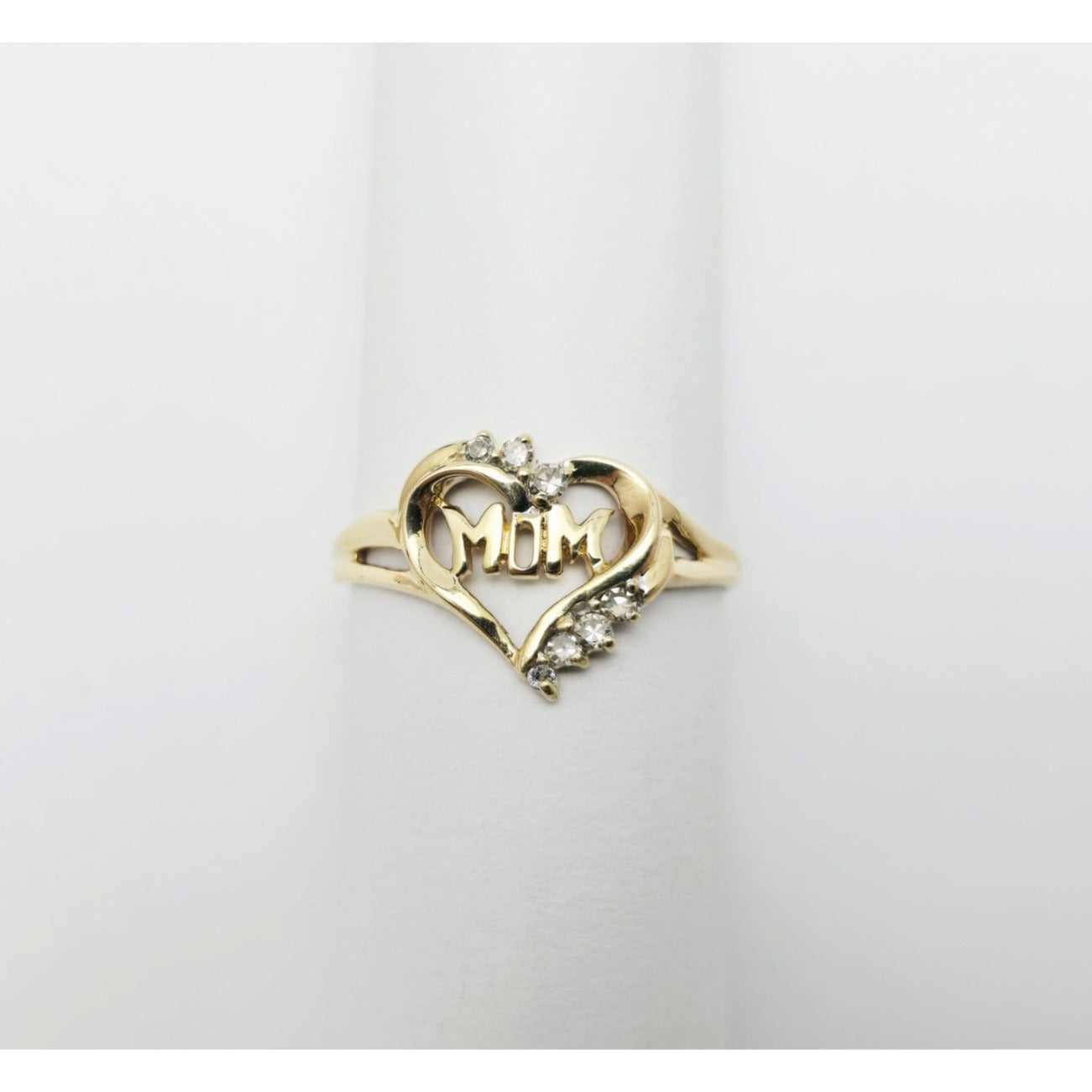 10K Yellow Gold Heart Shaped Initial Mom Diamond Ring