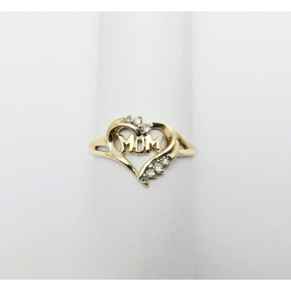 10K Yellow Gold Heart Shaped Initial Mom Diamond Ring