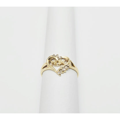 10K Yellow Gold Heart Shaped Initial Mom Diamond Ring