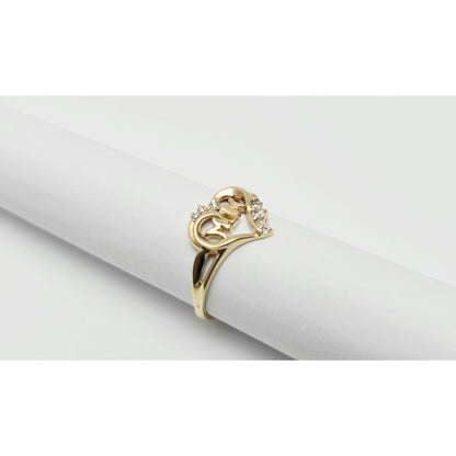 10K Yellow Gold Heart Shaped Initial Mom Diamond Ring