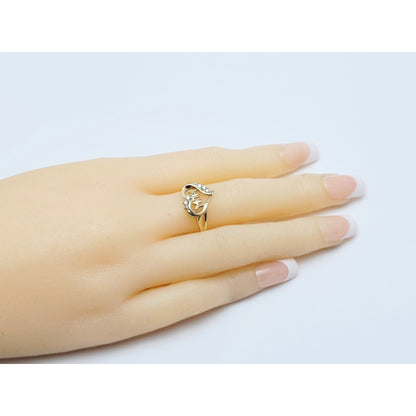 10K Yellow Gold Heart Shaped Initial Mom Diamond Ring