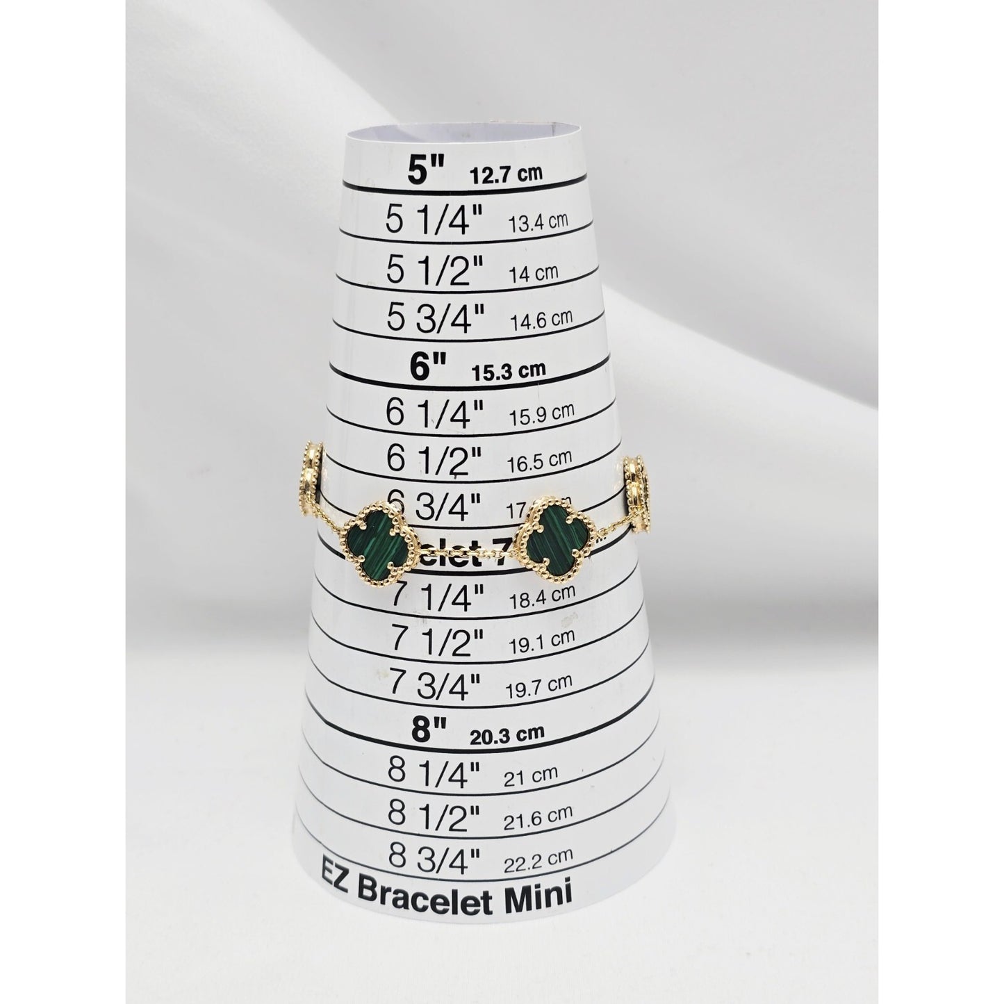 14K Yellow Gold Malachite Four Leaf Clover Cable Link Chain Bracelet