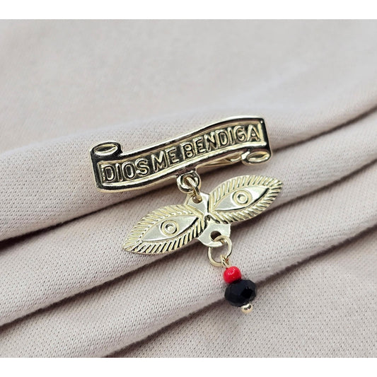 14K Yellow Gold " Dios Me Bendiga " Brooch Pin