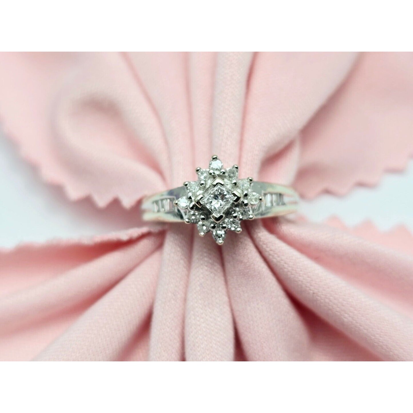 10K White Gold Flower Style Diamond Ring