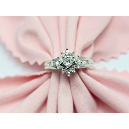 10K White Gold Flower Style Diamond Ring