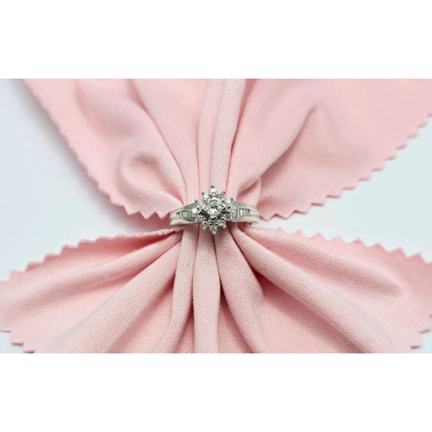 10K White Gold Flower Style Diamond Ring