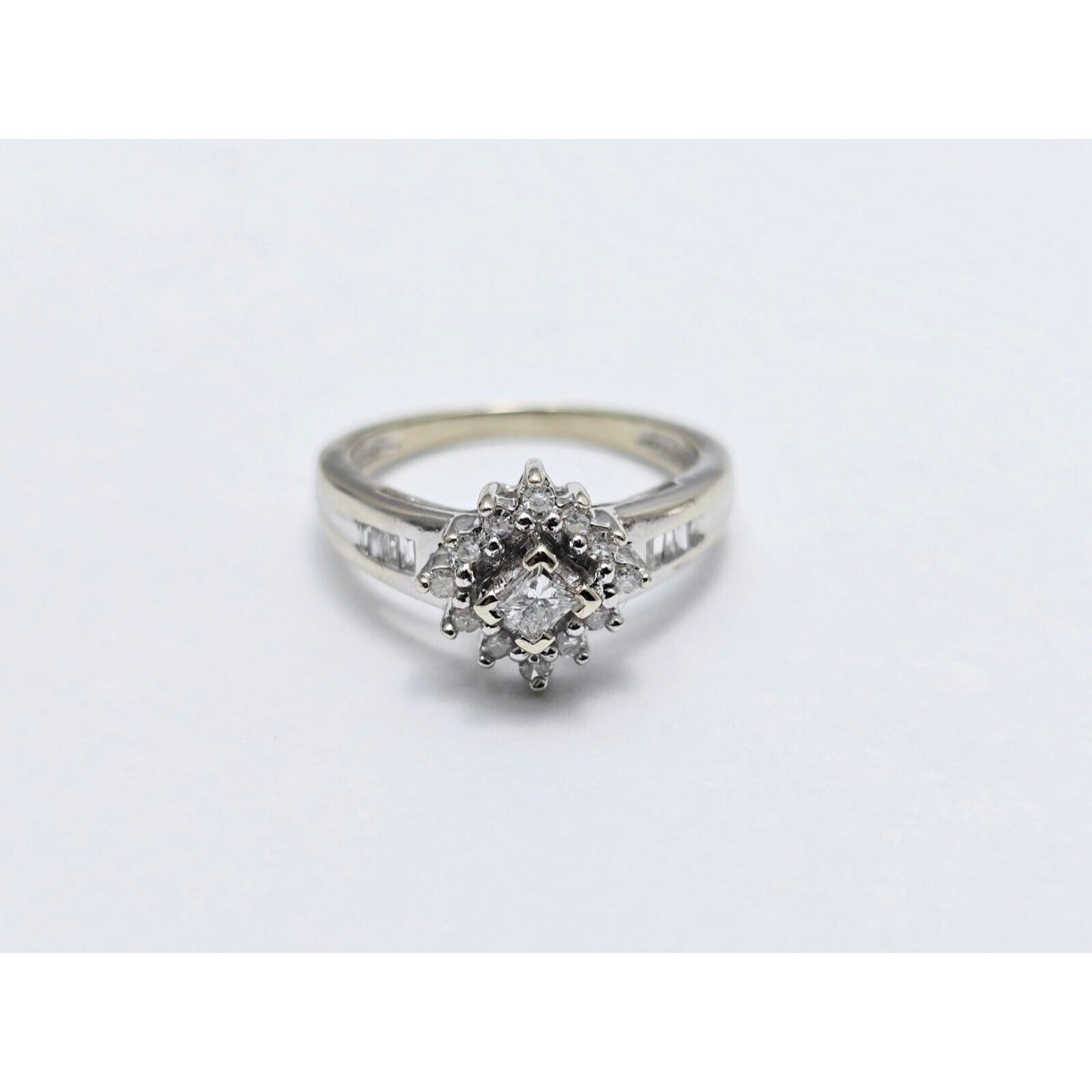 10K White Gold Flower Style Diamond Ring