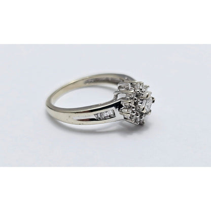 10K White Gold Flower Style Diamond Ring