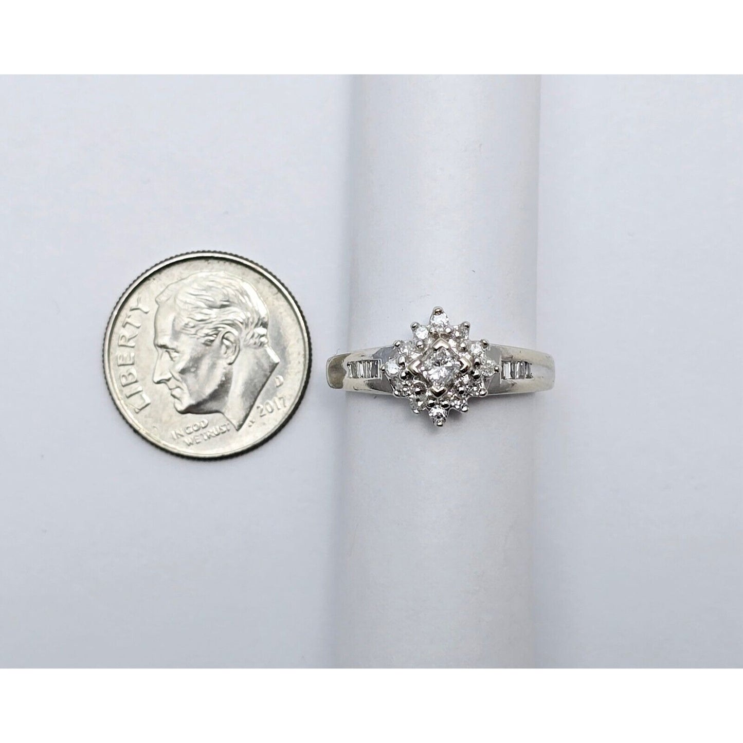 10K White Gold Flower Style Diamond Ring