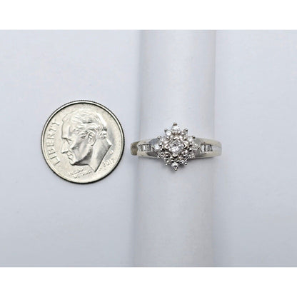 10K White Gold Flower Style Diamond Ring
