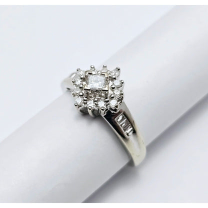 10K White Gold Flower Style Diamond Ring