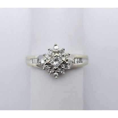 10K White Gold Flower Style Diamond Ring
