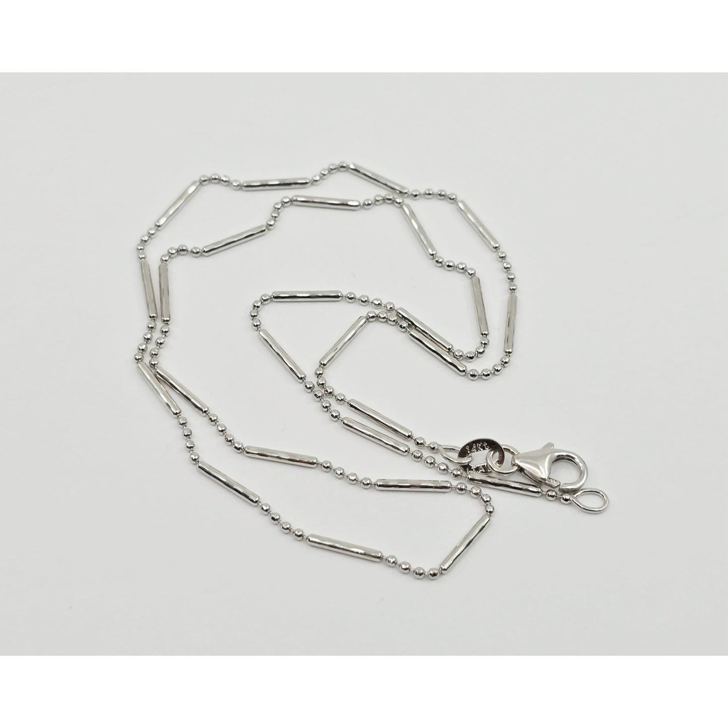 14K White Gold Bead & Bar Link Chain Necklace