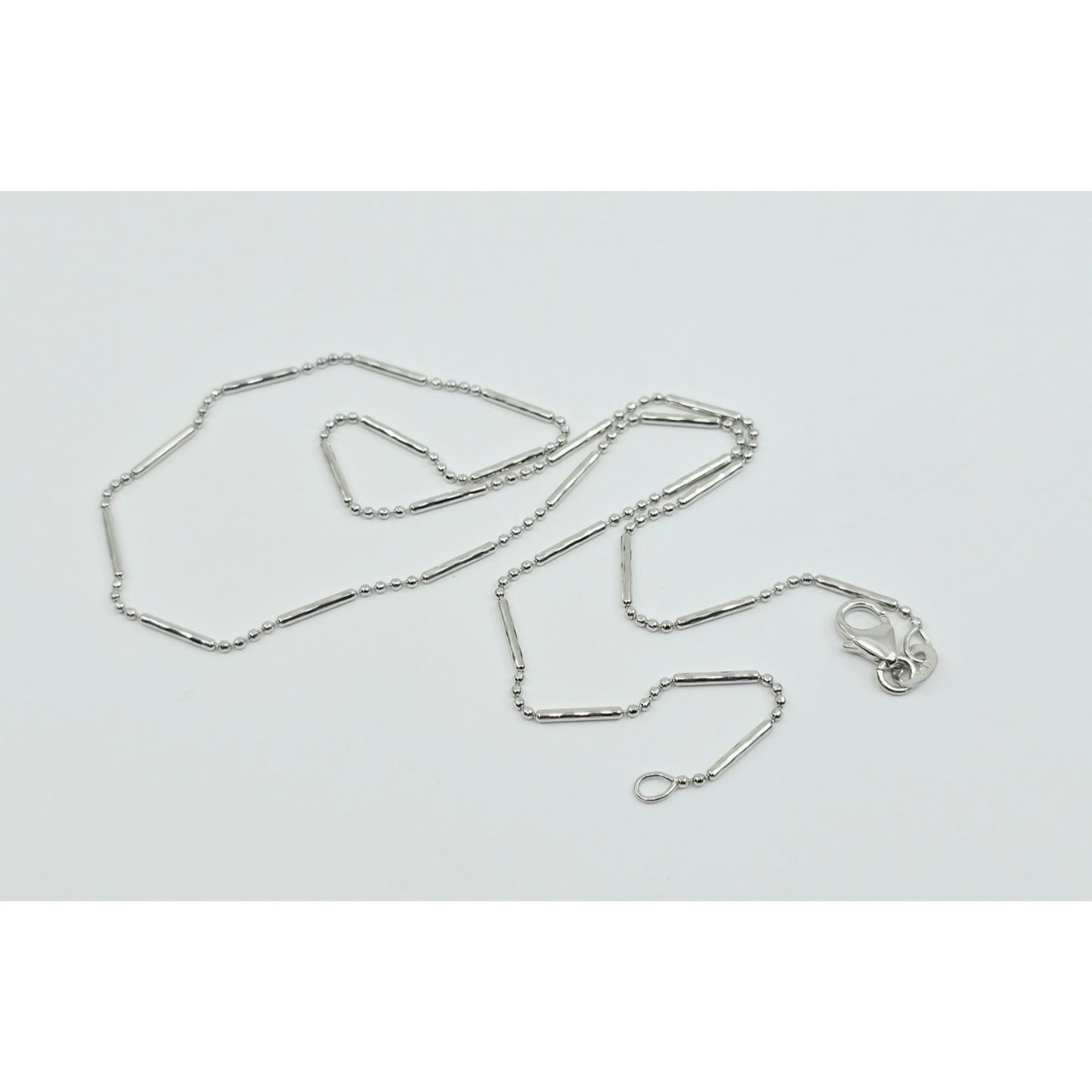 14K White Gold Bead & Bar Link Chain Necklace