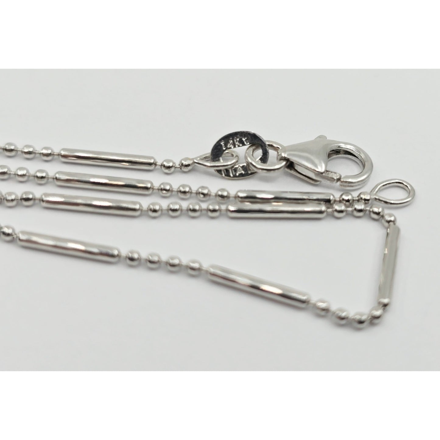 14K White Gold Bead & Bar Link Chain Necklace