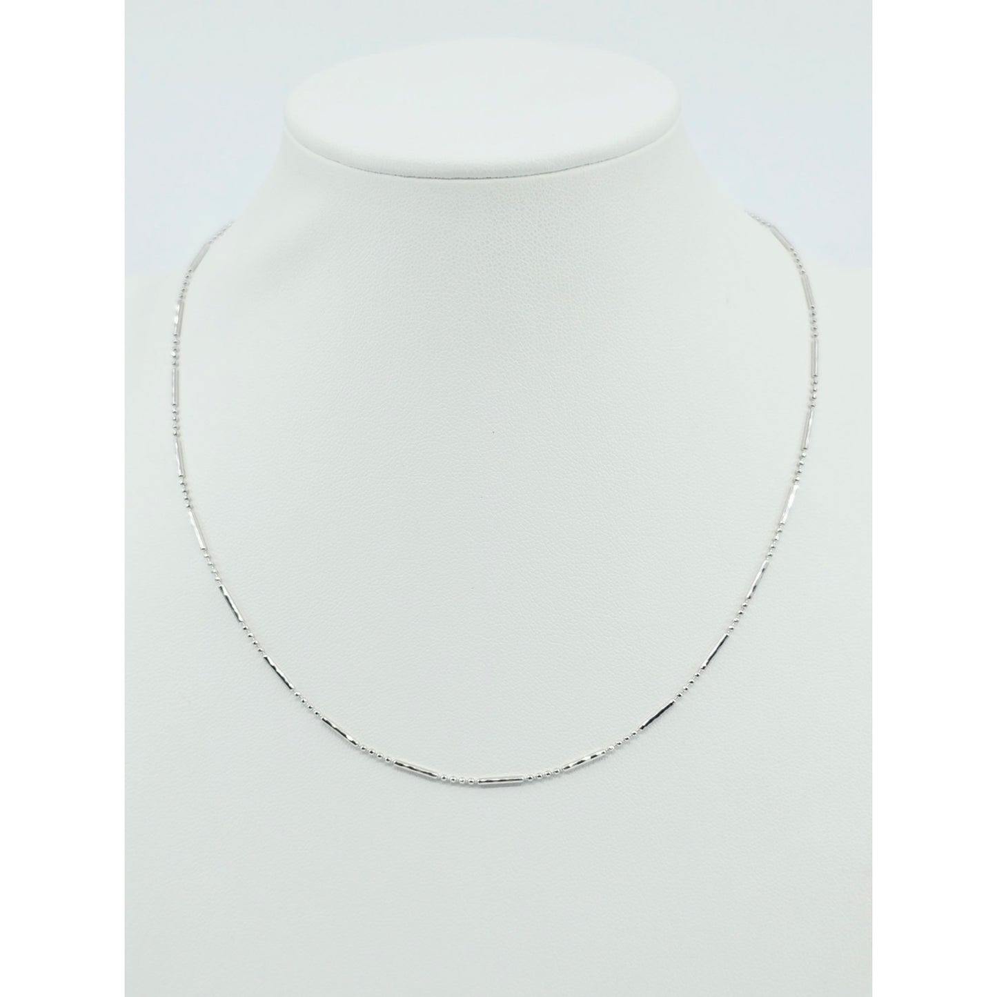 14K White Gold Bead & Bar Link Chain Necklace