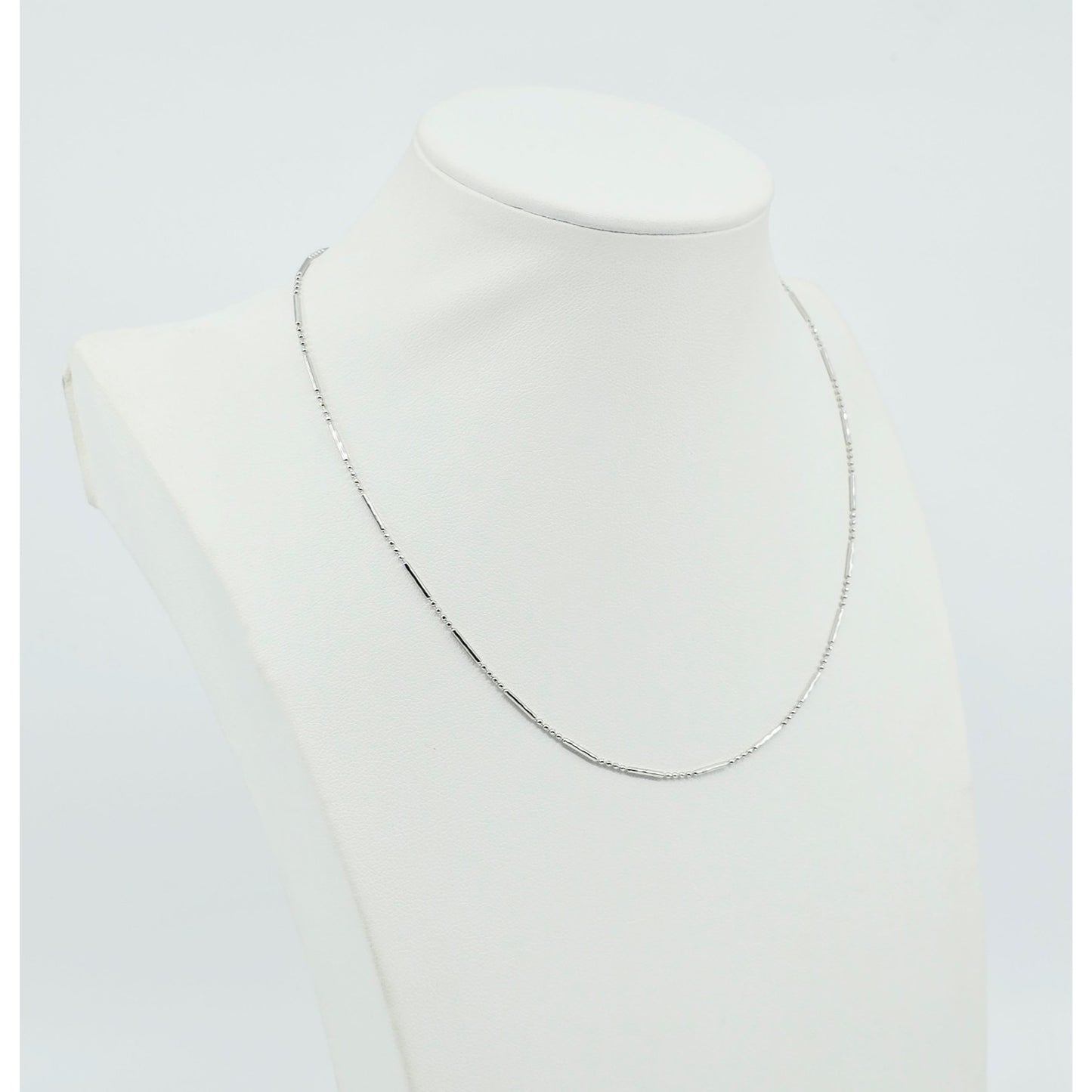 14K White Gold Bead & Bar Link Chain Necklace