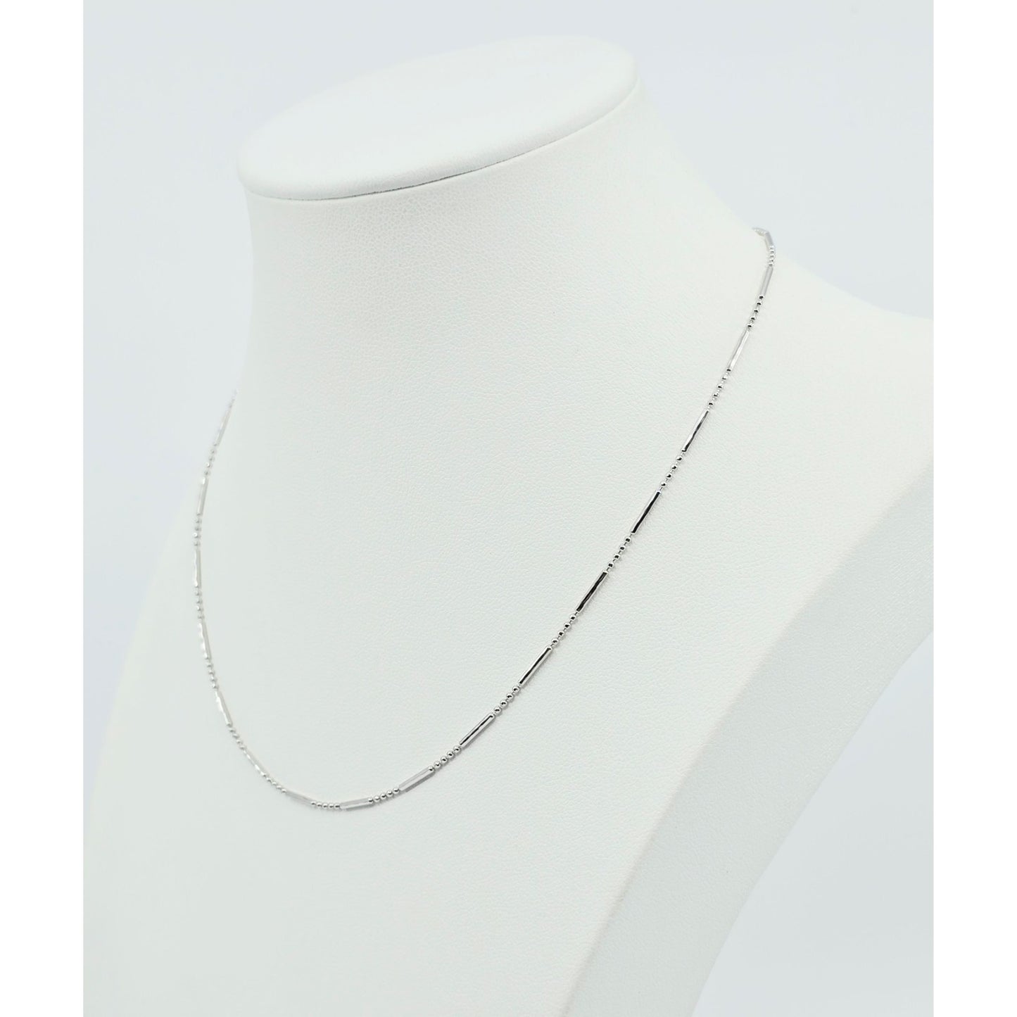 14K White Gold Bead & Bar Link Chain Necklace