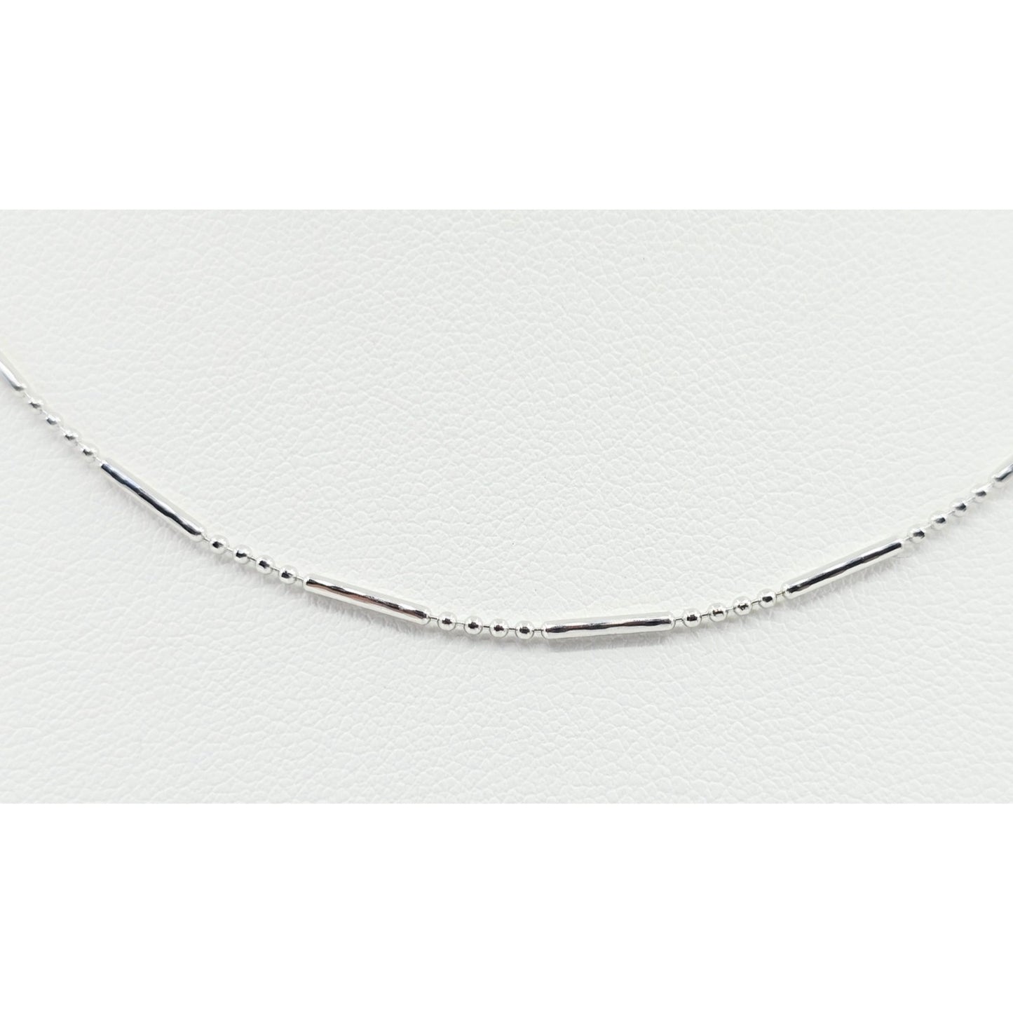 14K White Gold Bead & Bar Link Chain Necklace
