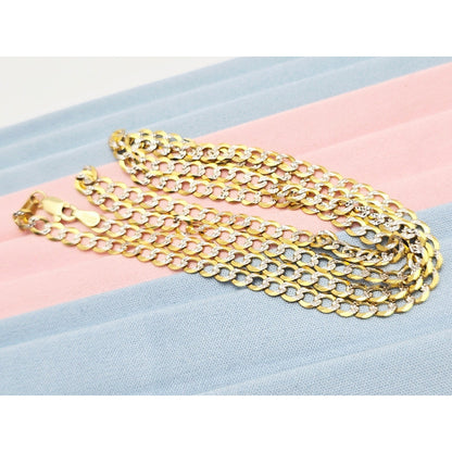 14K Two Tone Gold Diamond Cut Flat Curb Link Chain Necklace