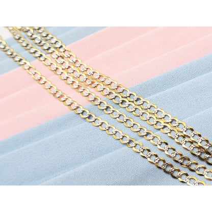 14K Two Tone Gold Diamond Cut Flat Curb Link Chain Necklace