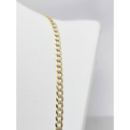 14K Two Tone Gold Diamond Cut Flat Curb Link Chain Necklace