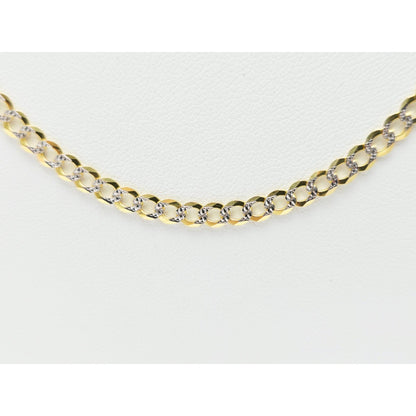 14K Two Tone Gold Diamond Cut Flat Curb Link Chain Necklace
