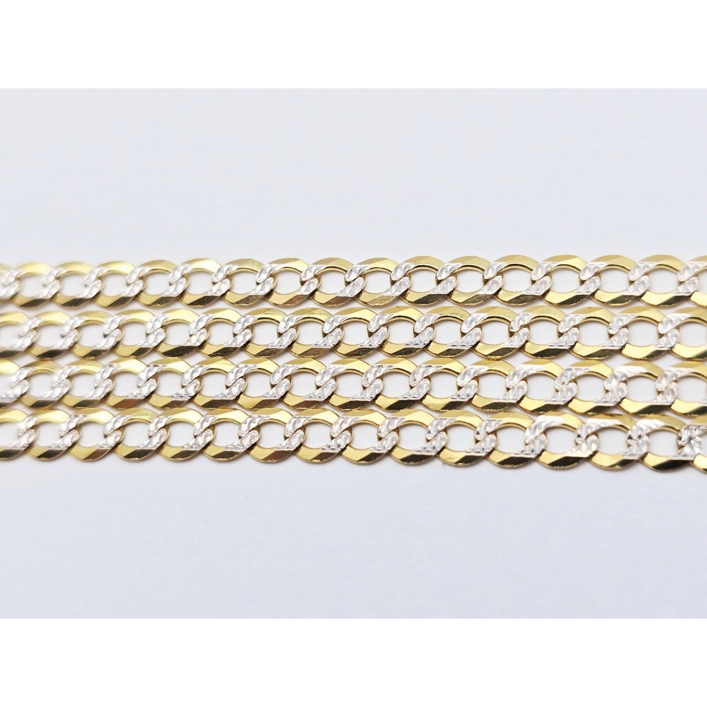 14K Two Tone Gold Diamond Cut Flat Curb Link Chain Necklace