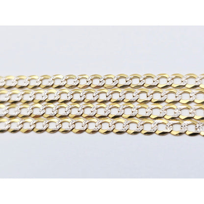 14K Two Tone Gold Diamond Cut Flat Curb Link Chain Necklace
