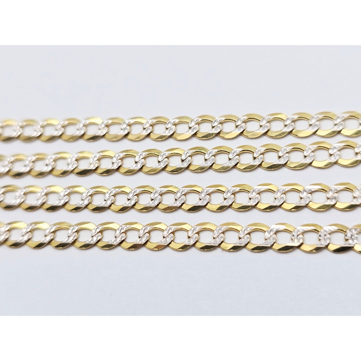 14K Two Tone Gold Diamond Cut Flat Curb Link Chain Necklace