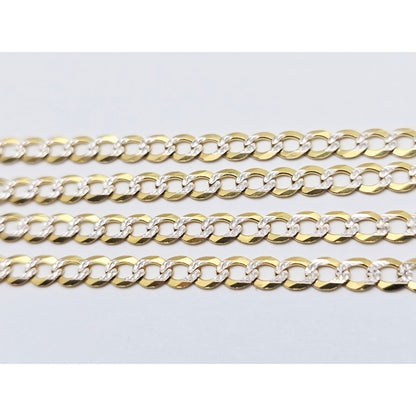 14K Two Tone Gold Diamond Cut Flat Curb Link Chain Necklace