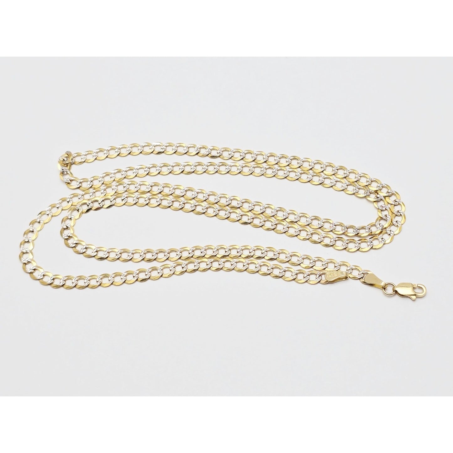 14K Two Tone Gold Diamond Cut Flat Curb Link Chain Necklace