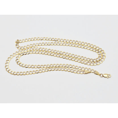 14K Two Tone Gold Diamond Cut Flat Curb Link Chain Necklace