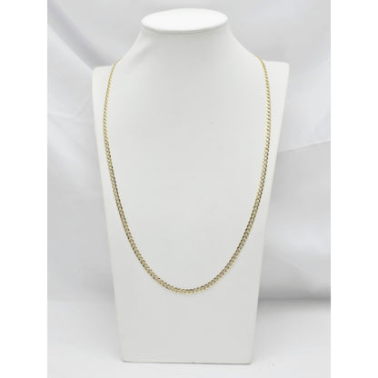 14K Two Tone Gold Diamond Cut Flat Curb Link Chain Necklace