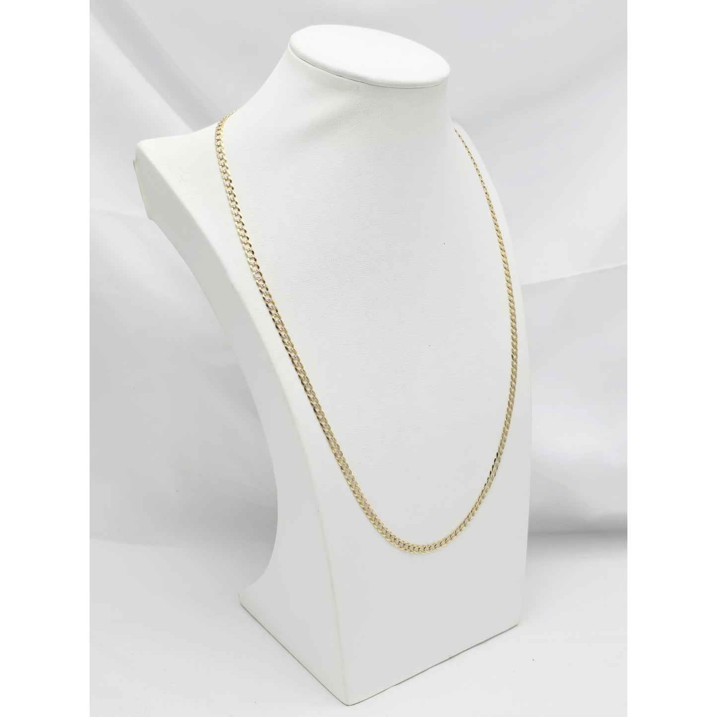 14K Two Tone Gold Diamond Cut Flat Curb Link Chain Necklace