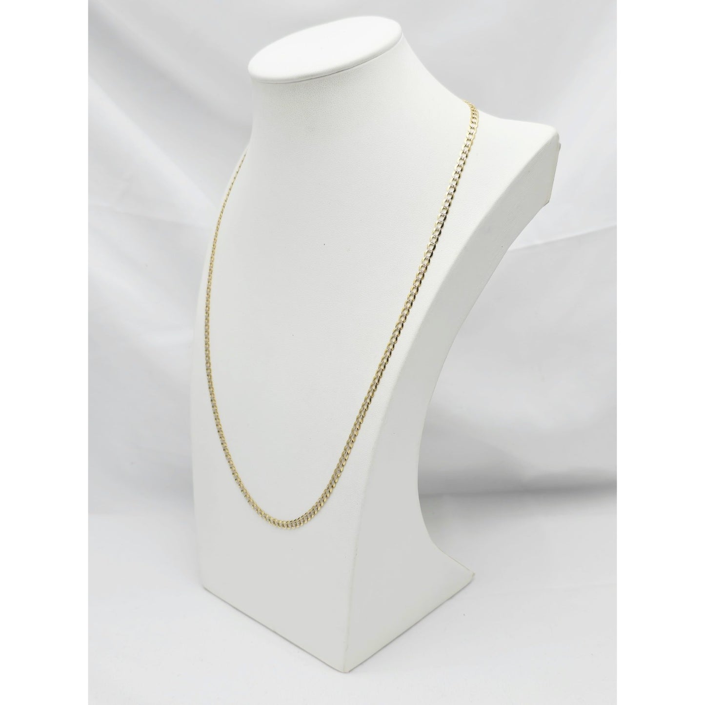 14K Two Tone Gold Diamond Cut Flat Curb Link Chain Necklace