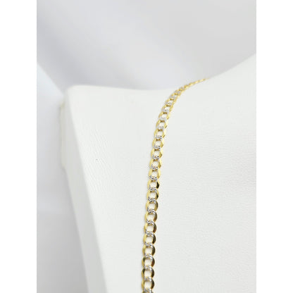 14K Two Tone Gold Diamond Cut Flat Curb Link Chain Necklace