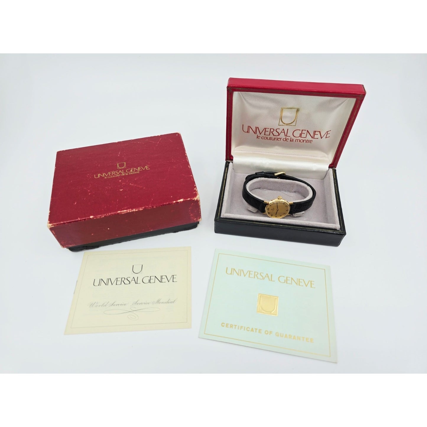 Universal Geneve 18K Yellow Gold Manual Wind Watch Cal 42 23mm Box Papers