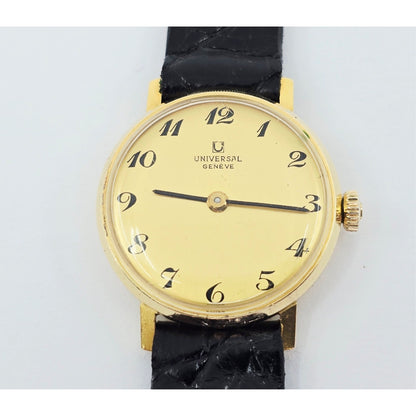 Universal Geneve 18K Yellow Gold Manual Wind Watch Cal 42 23mm Box Papers
