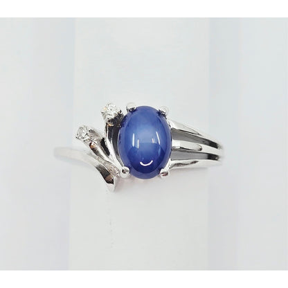 14K White Gold Star Sapphire & Diamond Ring