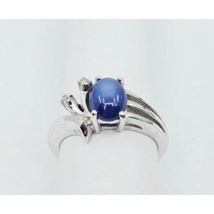 14K White Gold Star Sapphire & Diamond Ring
