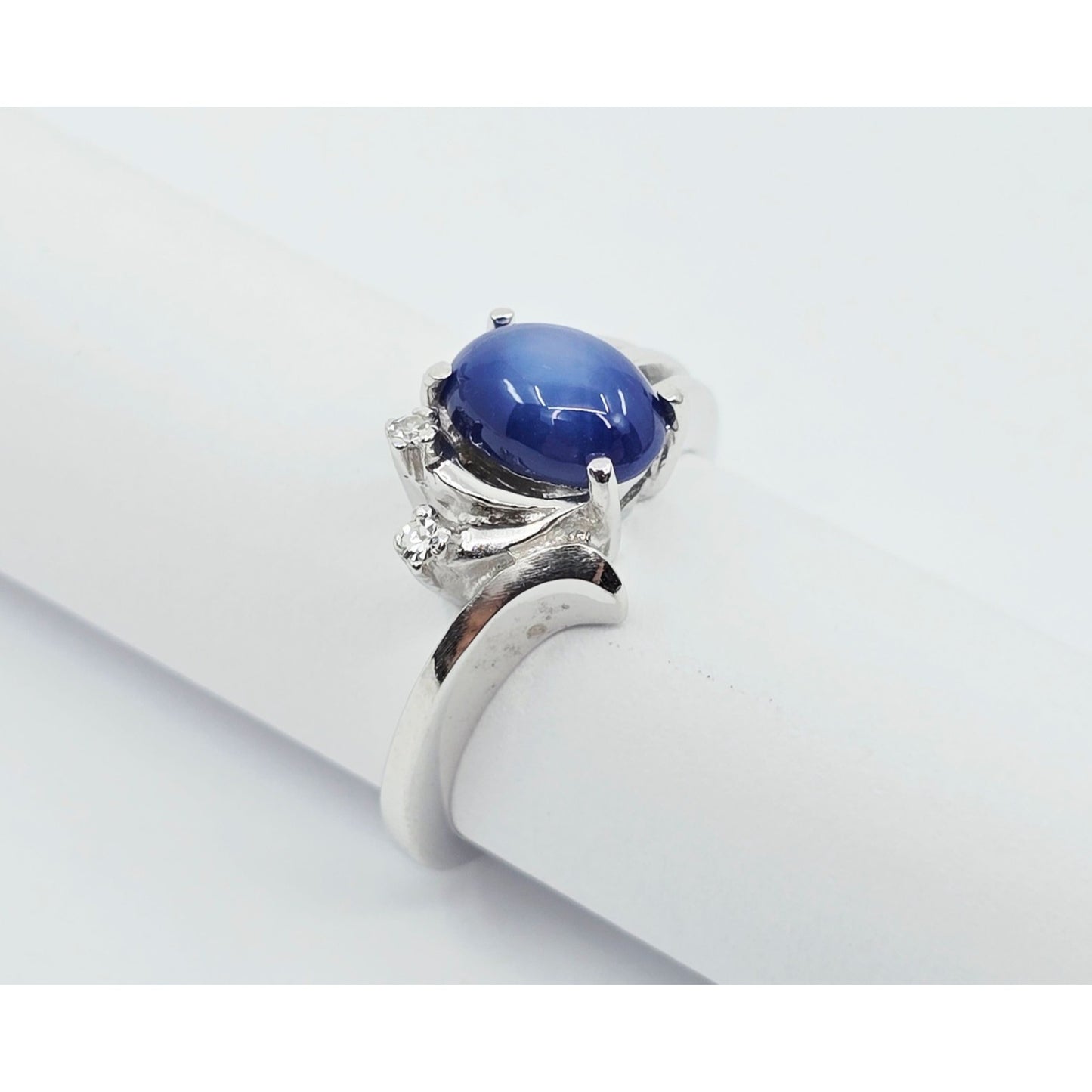 14K White Gold Star Sapphire & Diamond Ring