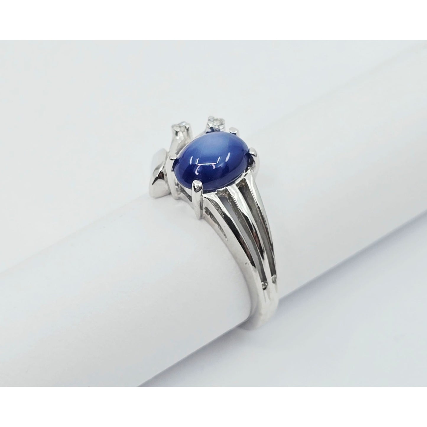 14K White Gold Star Sapphire & Diamond Ring