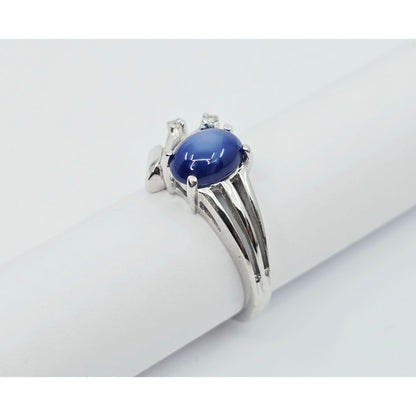 14K White Gold Star Sapphire & Diamond Ring