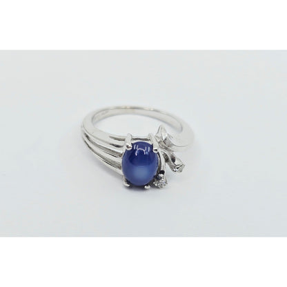 14K White Gold Star Sapphire & Diamond Ring