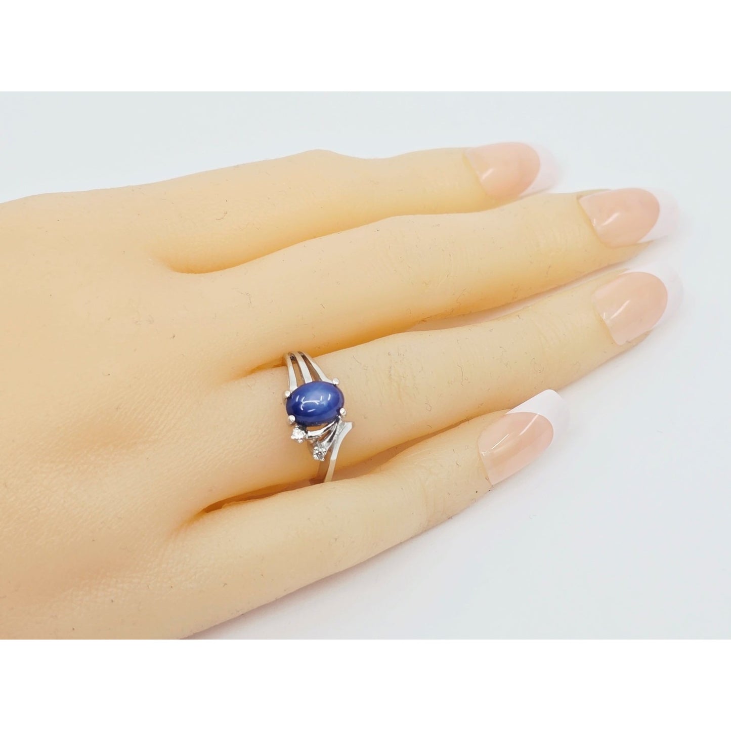 14K White Gold Star Sapphire & Diamond Ring