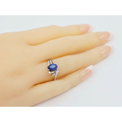 14K White Gold Star Sapphire & Diamond Ring