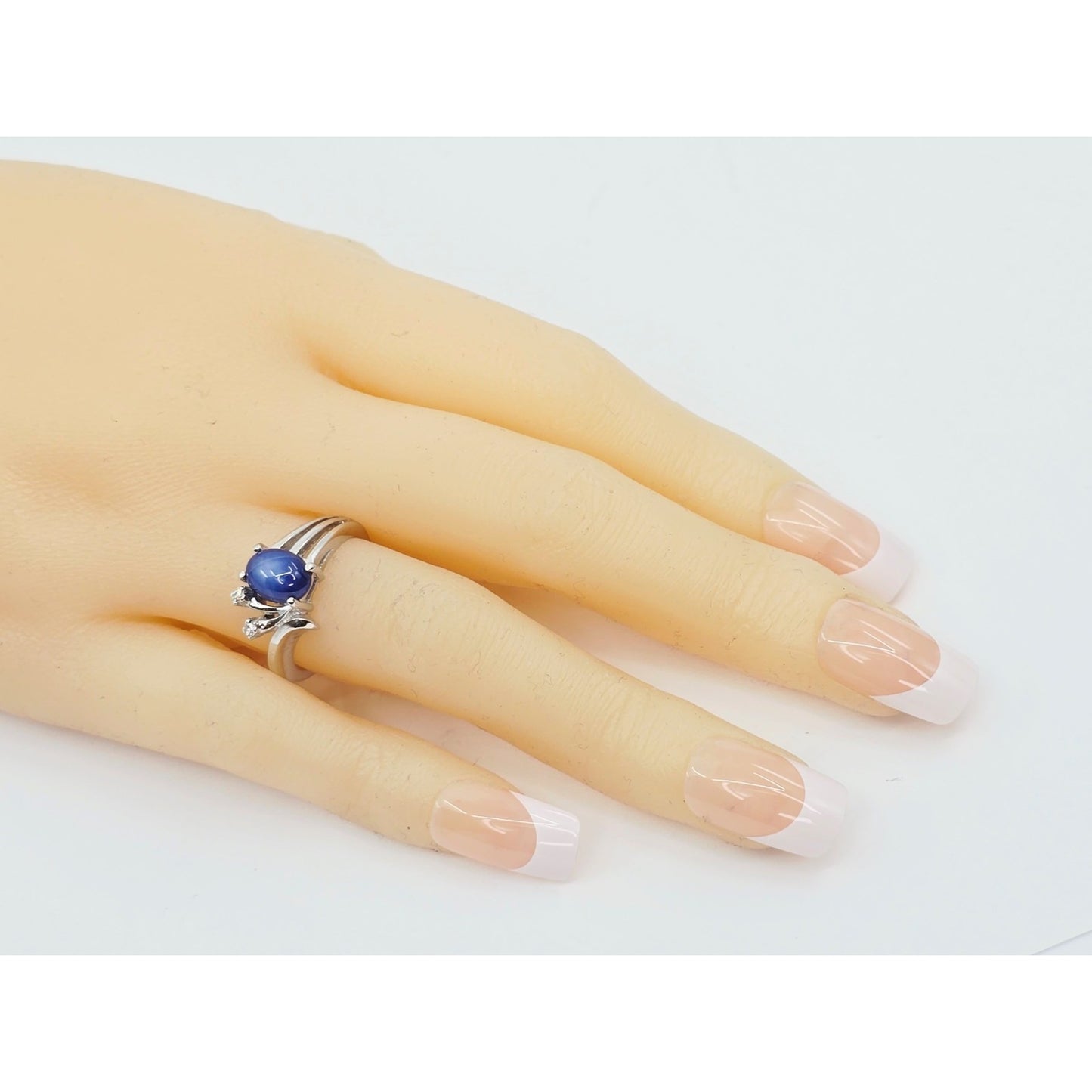 14K White Gold Star Sapphire & Diamond Ring