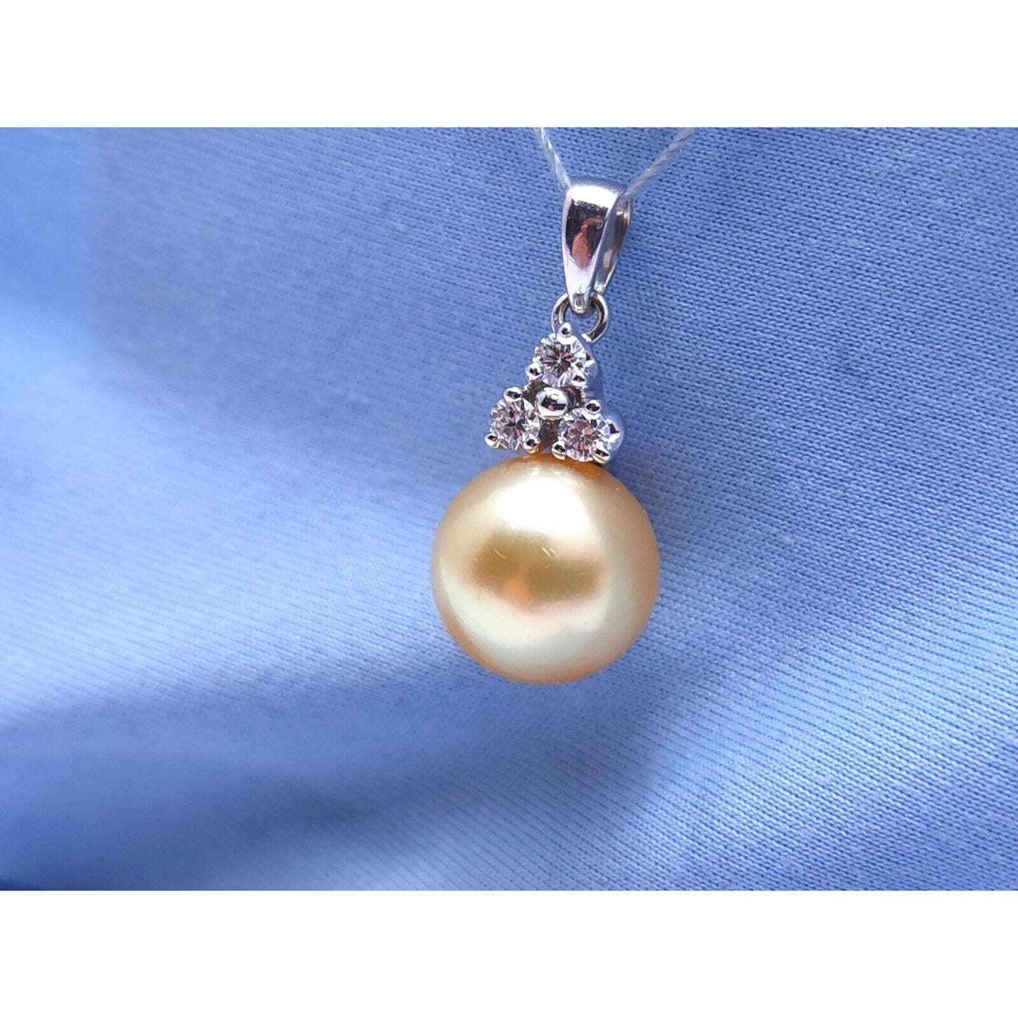 14K White Gold Diamond & Pearl Drop Dangle Charm Pendant